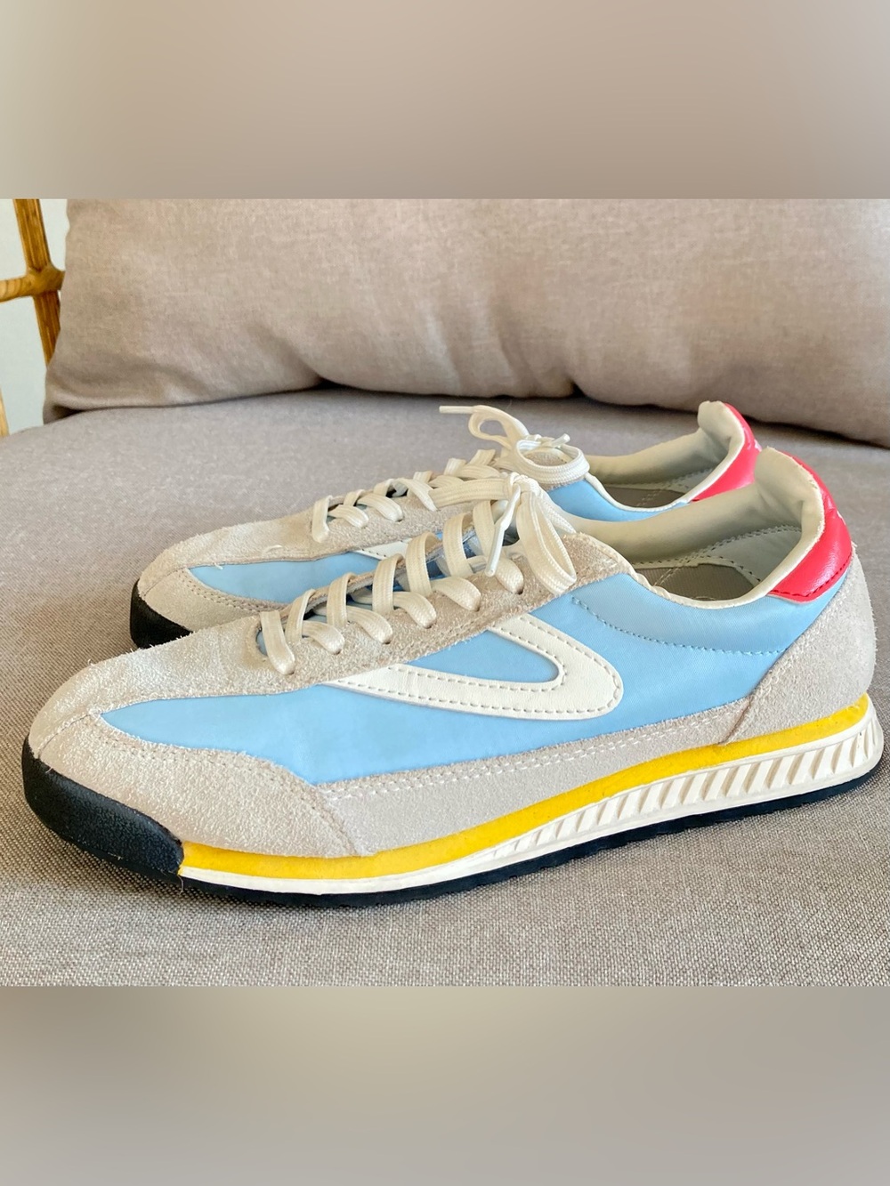 Tretorn Blue White Suede Accent Sneakers with Yellow and Coral Details - Picture 3 of 6
